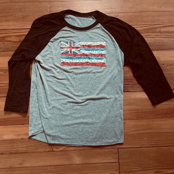 Hawaiian State Flag 3/4 Sleeve Grey and Black Small Project X Baseball T-shirt - Picture 2 of 3